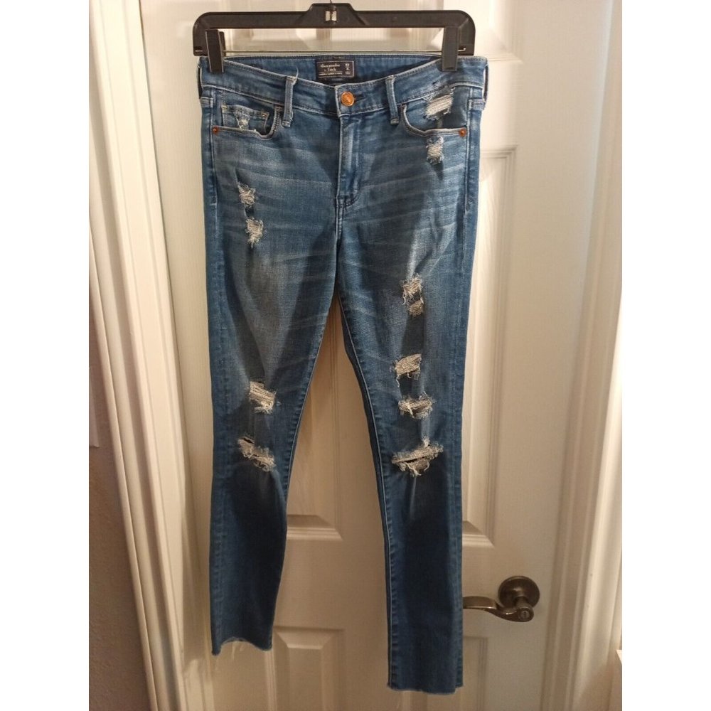 Womens Abercrombie & Fitch Harper Super Skinny Distressed Frayed Hem Jeans Sz 27